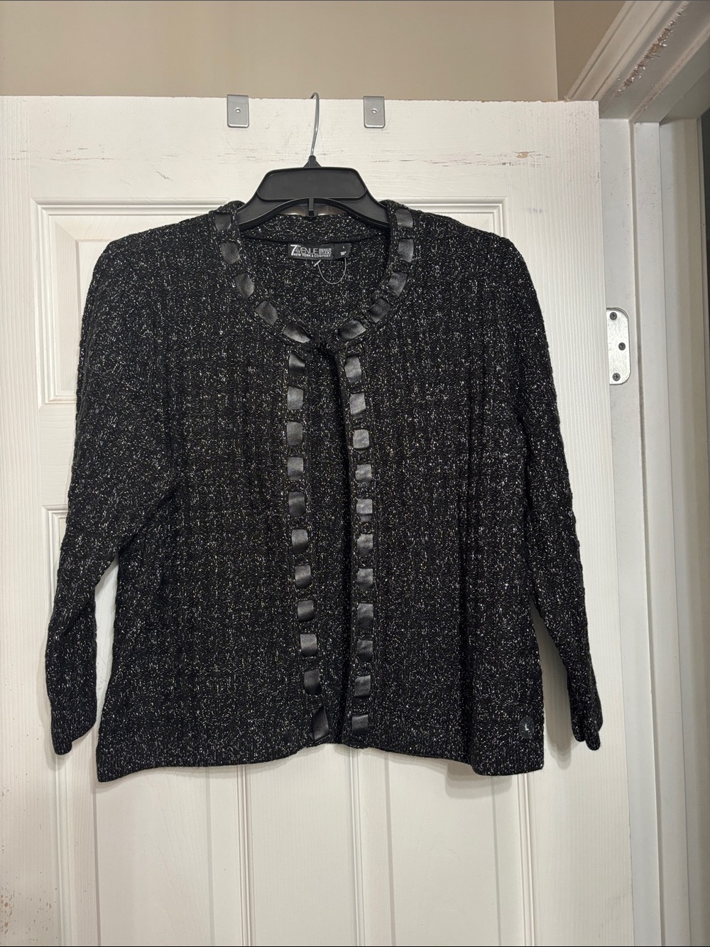 New York & Company Black Sparkle Trim Open Cardigan